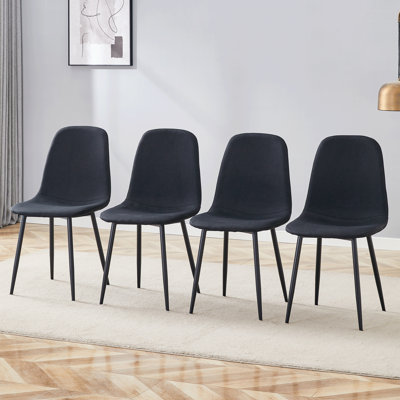 Chaise de luxe simple luxueuse - ensemble de 4 chaises de salle à manger en lin et coton noir à haute résilience avec pieds en métal noir.