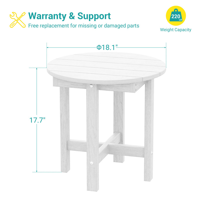 Table d'appoint ronde en bois et plastique PEHD - Table d'appoint d'extérieur durable pour patio, jardin et balcon, Blanc