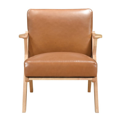 Chaise d'appoint avec fabrication en bois d'hévéa massif naturel et chaise de salon en similicuir brun: cuir, structure