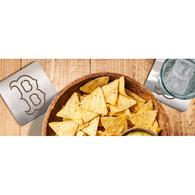 Stainless Steel Square 4 Piece Coaster Set, Boston Red Sox