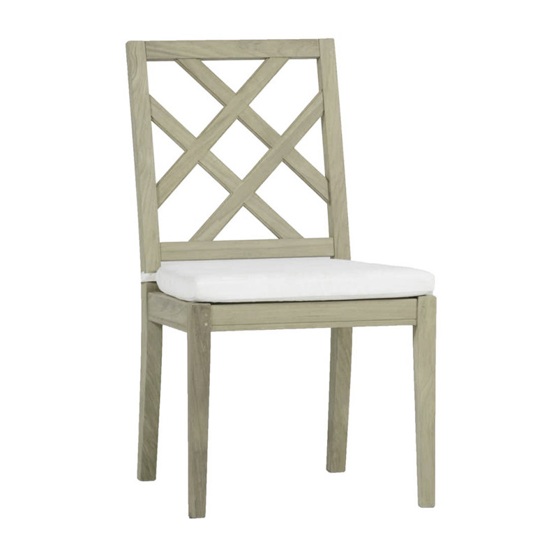 Haley Patio Dining Side Chair with Cushions, Natural Teak, No Welt, Rollo Lace