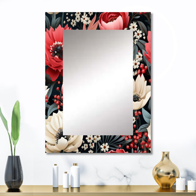 Anael Vintage Pink Poppy Flourish Gardens - Floral Mirror, Cottage Unique Wall Mirror, Printed Metal Art