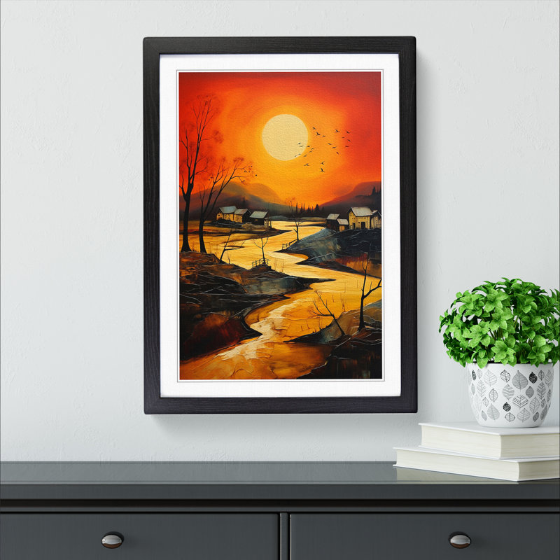 Landscape Expressionism No.3 - Single Picture Frame Print on Wood, Black Framed, 64cm H x 46cm W