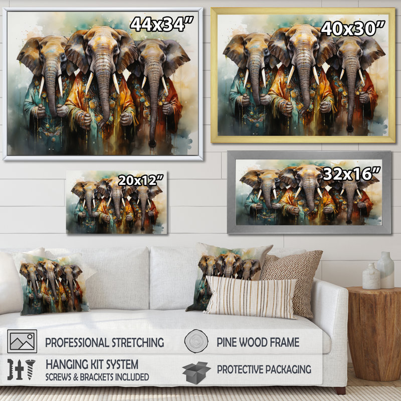 Éléphants sacrés d'Afrique I, H 30 po x l 40 po x P 1,5 po, Toile tendue