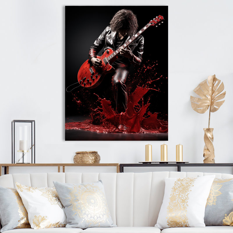Xabian, rouge, noir, musique, guitare, passion, H 32 po x l 24 po x P 1 po, Toile tendue