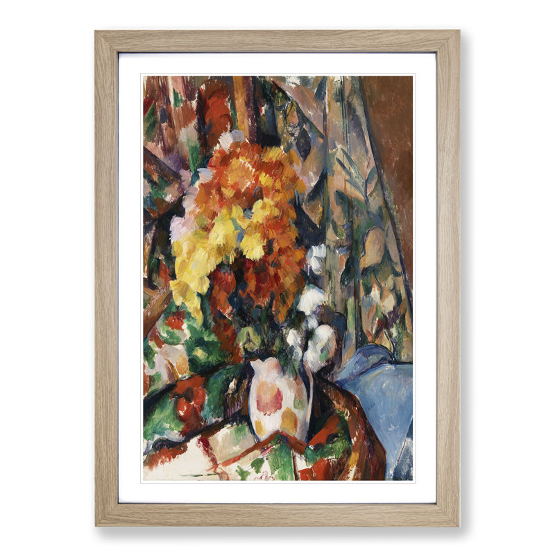 The Flowered Vase by Paul Cezanne - Picture Frame Graphic Art, Oak Framed, 65cm H x 48cm W x 2cm D