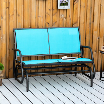 2 sièges berçants d'extérieur, bleu. Tissu aquatique, -. Structure en acier avec revêtement thermolaqué, 440 lb Soutien. Lisse à bascule, chaleur et usure. Pour le jardin, porche. Banc oscillant L 47,37 po x l 27,5 po H 33,5 po