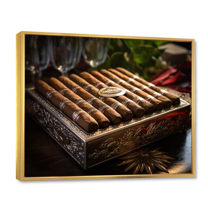 Cubains cigares bruns II - impression, H 12 po x l 20 po x P 1 po, Cadre flottant doré