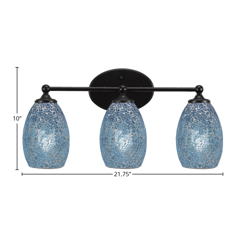 Bar de salle de bain Sais Light présenté avec verre fusion turquoise, Noir mat, 3