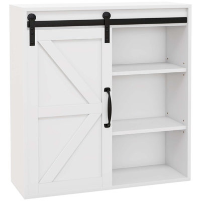 Armoire murale de salle de bain Farmhouse avec porte de grange coulissante, tablette réglable et conception compacte pour un décor rustique moderne