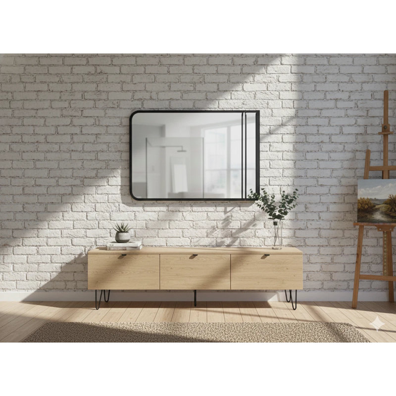 32"x25" Black Metal Framed Vanity Mirror Home Bathroom Wall Mirror Frame Rectangular Anti-rust Vanity Mirror, 25" x 32"