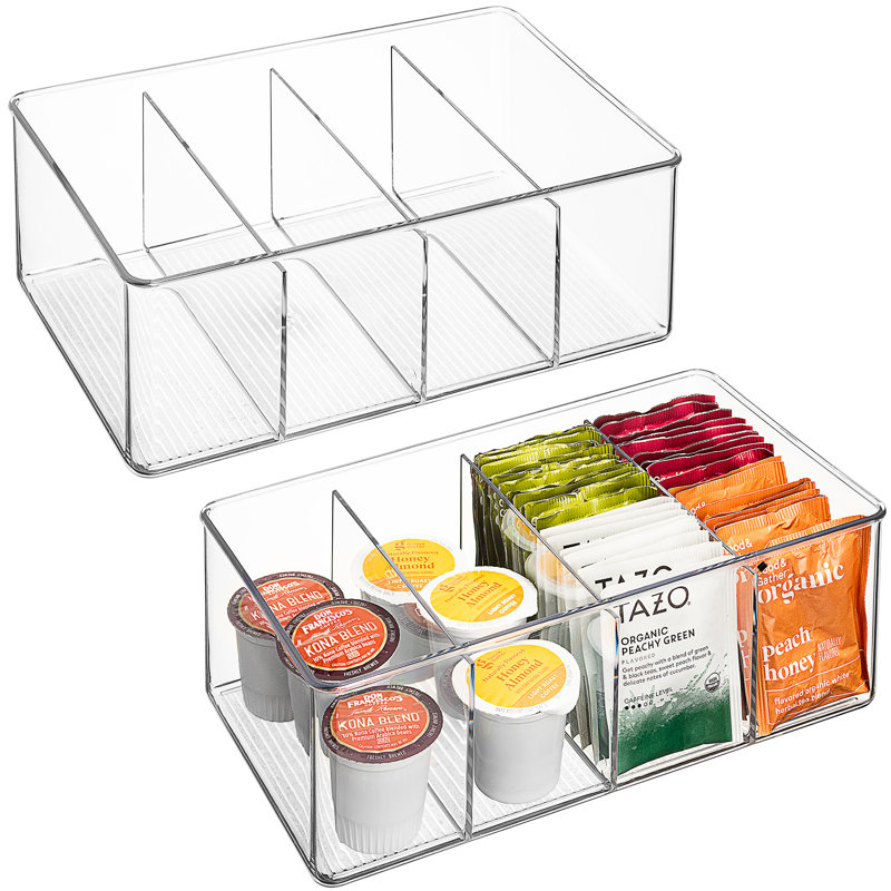 Sorbus Clear Plastic Storage Bins with Dividers - 2 Pack
