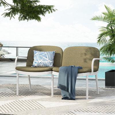 Causeuse d'extérieur en PP Luna, structure blanche avec coussin vert Luna