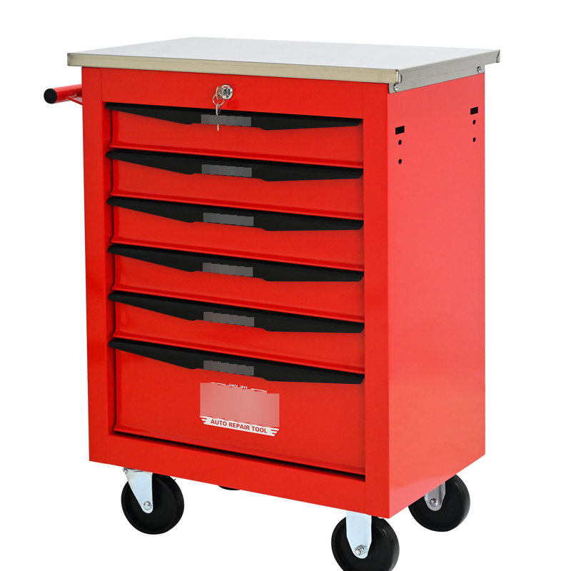 6 tiroirs, chariot à outils multifonctionnel en métal, toit en acier inoxydable, roues universelles verrouillables, pivotant, capacité de chargement de 15 kg - glissières à roulement verrouillables, amovibles, verrouillables, tiroir