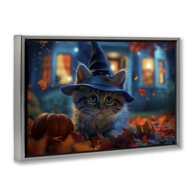 Cadre flottant chaton et citrouille d'Halloween, conception par Wumples