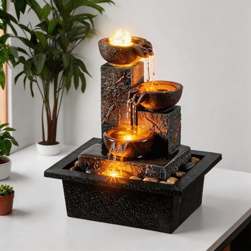 Trois bols avec boule rotative faisant couler une fontaine de table Home Decor