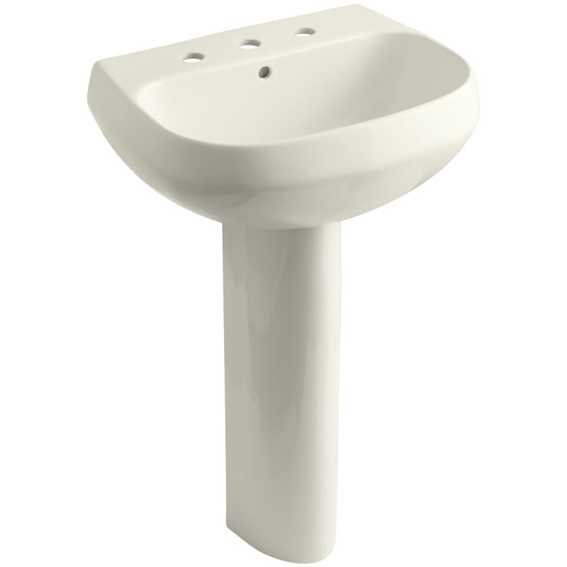 Wellworth Ceramic Pedestal Bathroom Sink with Overflow, Biscuit, Centres de 8 po