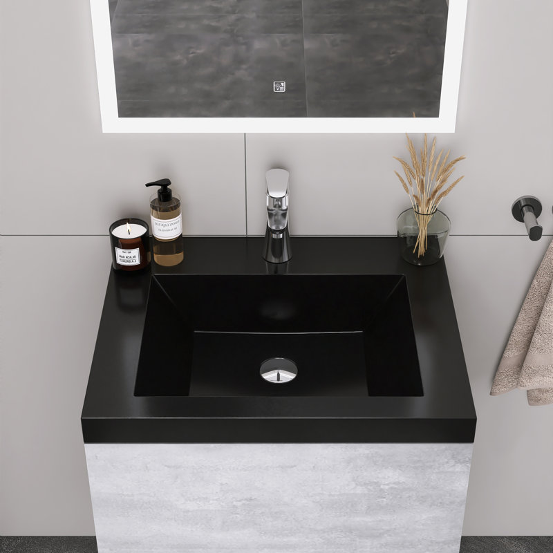 Meuble-lavabo mural moderne avec cuve en quartz noir, 24 in.