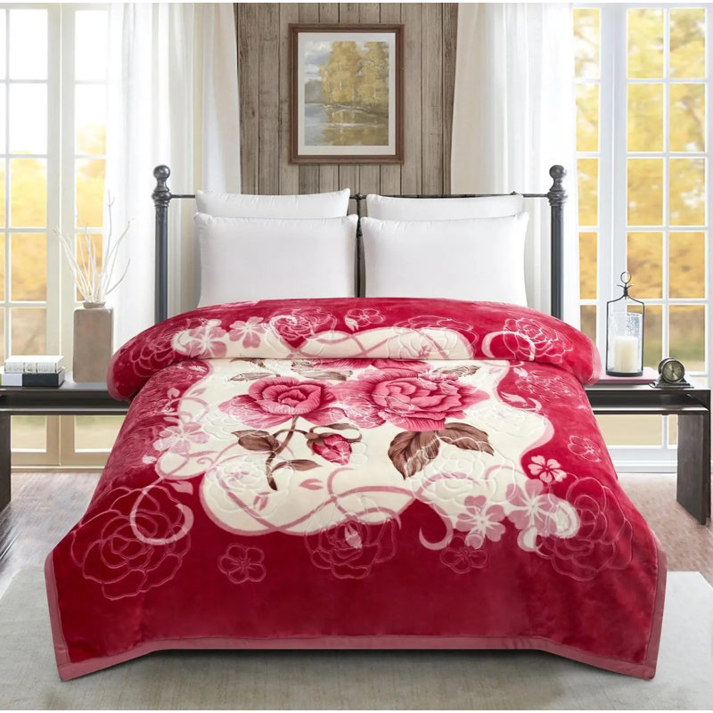 Machine Woven Throw Blanket, Red Floral