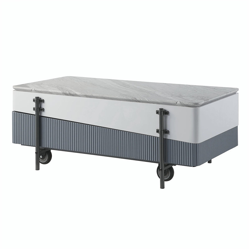 Table basse grise blanche brillante avec plateau réglable