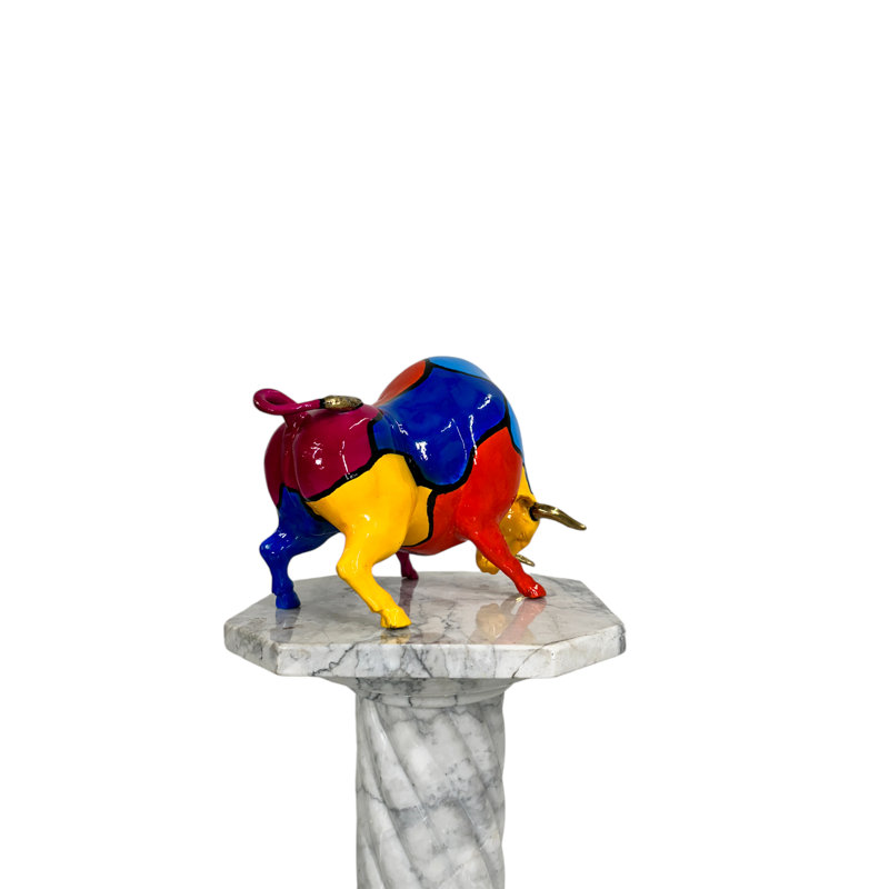 Bronze Color Splash Jigsaw Downward Bull Sculpture