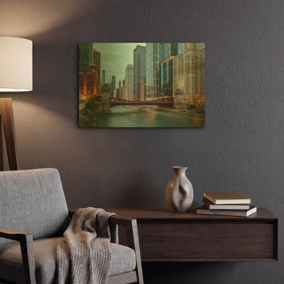'Chicago River' By AKG Gold Metal Wall Art, 16" x 12"