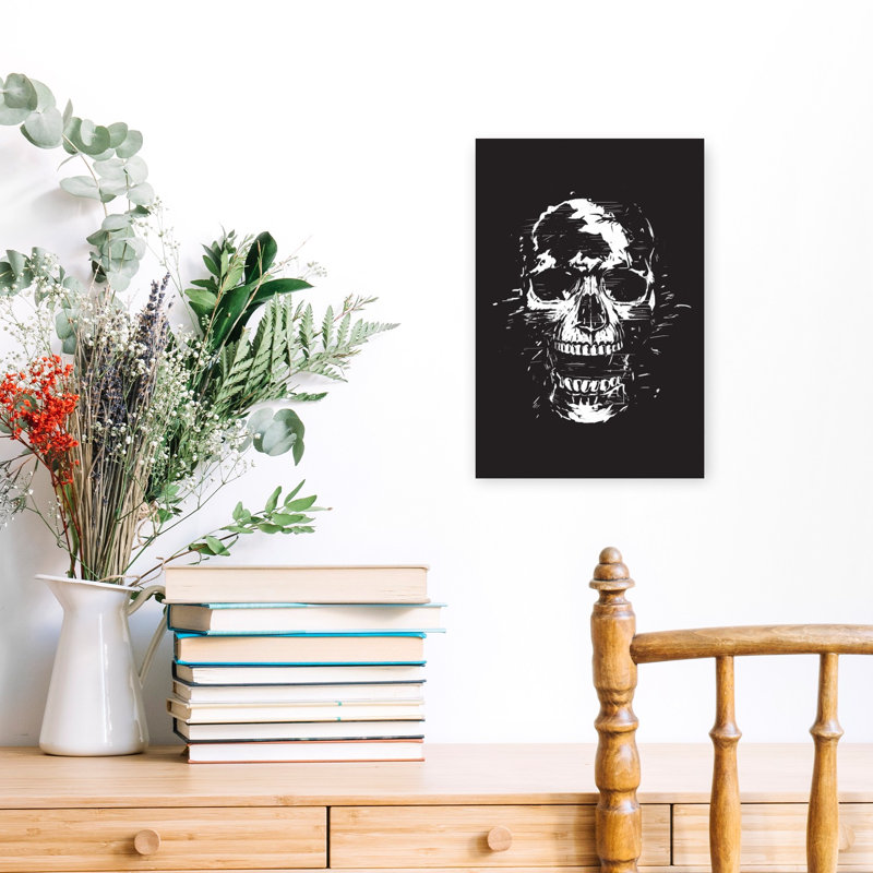 Affiche murale abstraite contemporaine représentant un crâne grunge vieilli, 18" H x 12" W