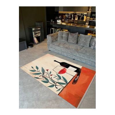 Machine Washable  Artistic Design Abstract Wine Glass Patterned Modern Decorative Rug