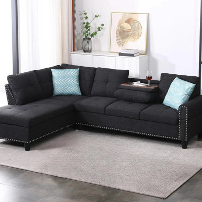 2-piece Alger 98" Wide Left Hand Facing Sofa & Chaise, Charcoal Grey