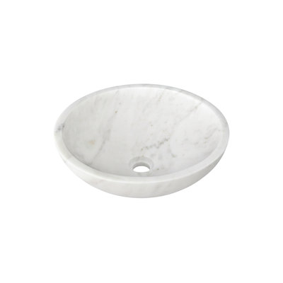 White Marble Vessel Sink, Semi-Polished Natural Stone, 15.7-Inch Diameter | Gift Idea