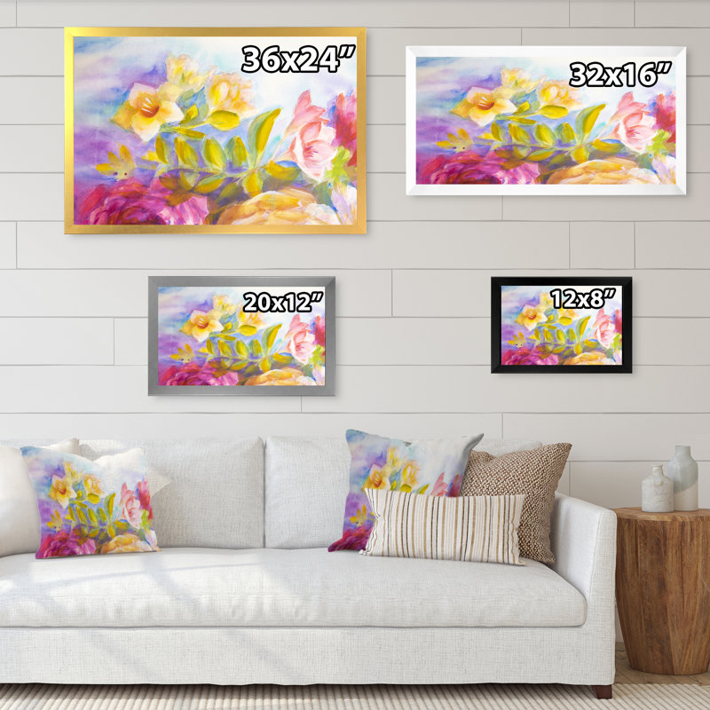 Pe pivoines et roses Bouquet - reproduction de cadre flottant sur toile, H 8 po x l 12 po x P 1 po, Cadre photo blanc