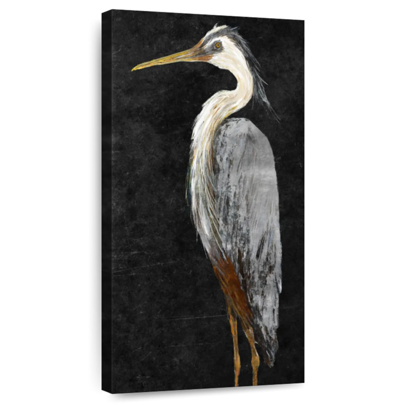 Brampt Silver Heron On Black I, 48" H x 24" W