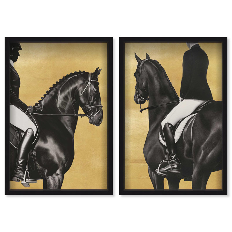 Oliver Gal Taming the Rhythm Set Horse - Leaf Framed Shadowbox Art, 56" H x 38" W, Black