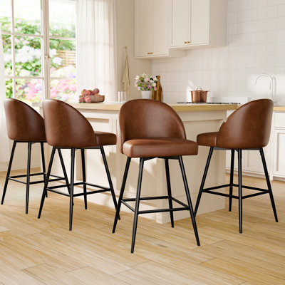 Ensemble de 4 tabourets de bar pivotants Levick, tabourets de bar hauteur comptoir avec dossier et pieds en métal - Brun