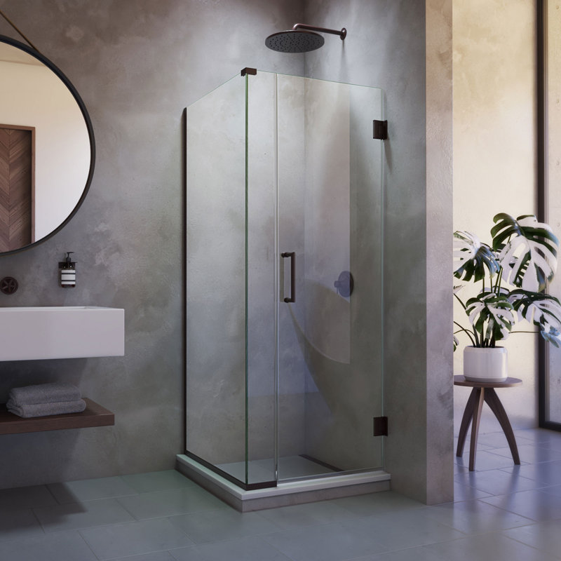 Cabine de douche à charnière sans cadre en bronze huilé DreamLine Unidoor Plus l 34 1/2 po x P 34 3/8 po x H 72 po