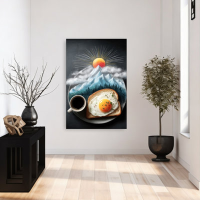 Sunrise Mountain, petit-déjeuner paisible, paysage de pin surréel rustique, montagne, art mural