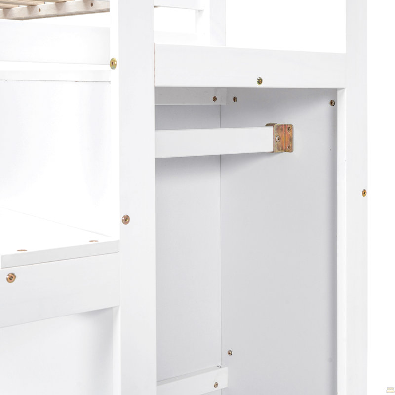 Lit mezzanine double avec garde-robe et escalier de rangement intégrés, Blanc
