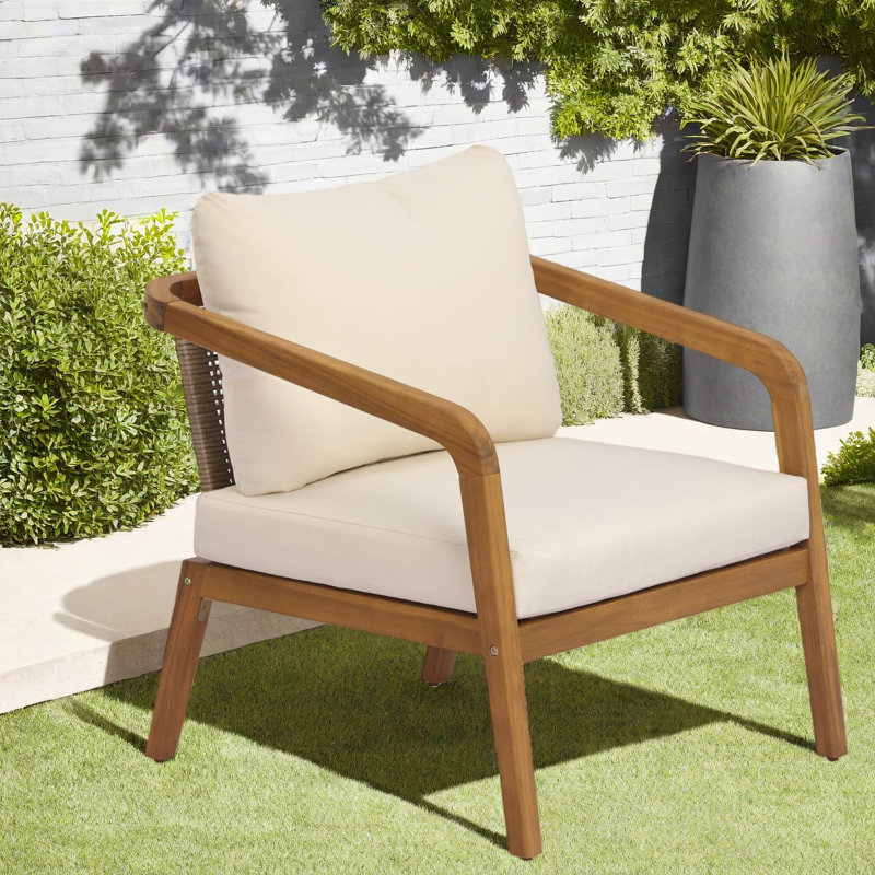Chaises longues confortables de patio, chaise moderne en osier de bois d'acacia pour la piscine