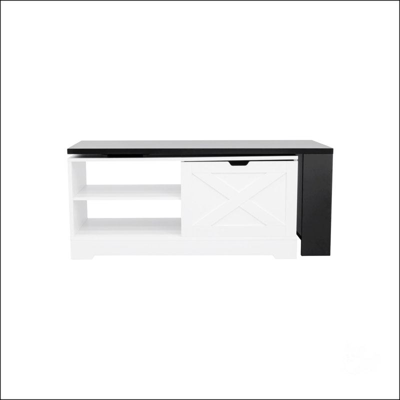 Table basse à plateau relevable U-Can avec portes de grange, table centrale rectangulaire en bois avec grand rangement caché et armoire ouverte