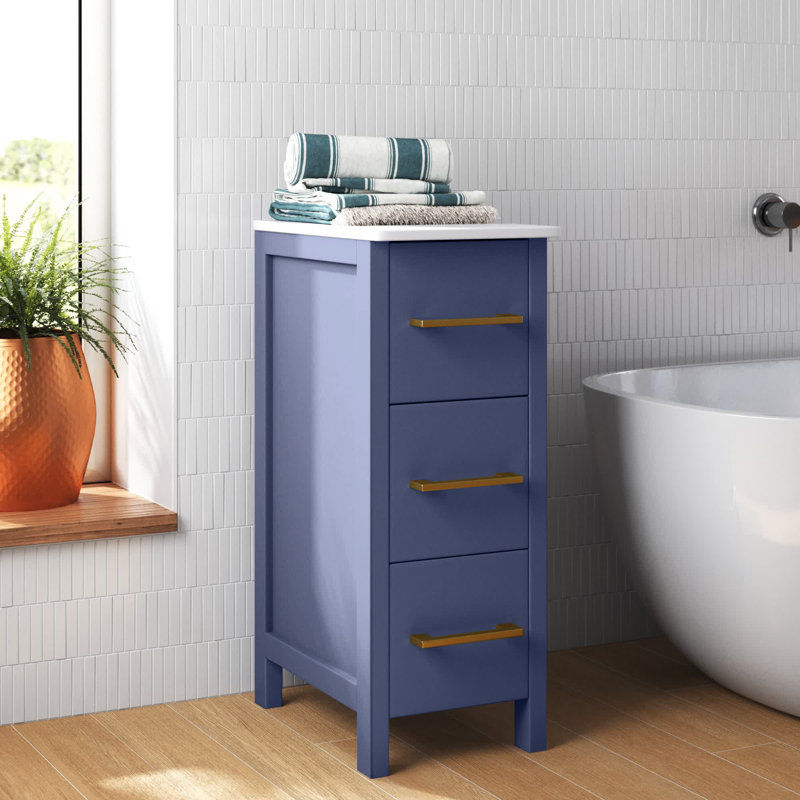 Brescia 12" Freestanding Bathroom Side Cabinet with 3 Drawers, Blue