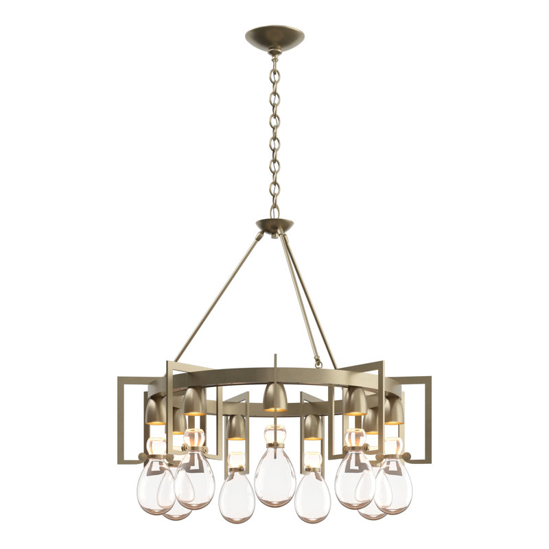 Apothecary 9 - Light Unique / Statement Wagon Wheel Chandelier, Soft Gold