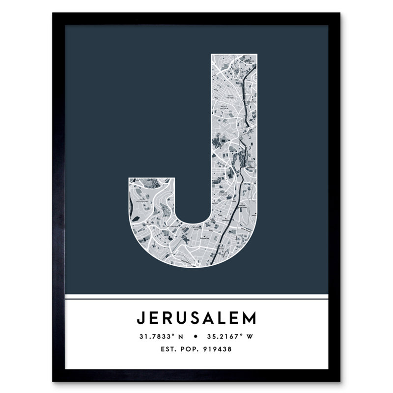 Jerusalem City Map Jerusalem Israel City Map Navy - Single Picture Frame Typography