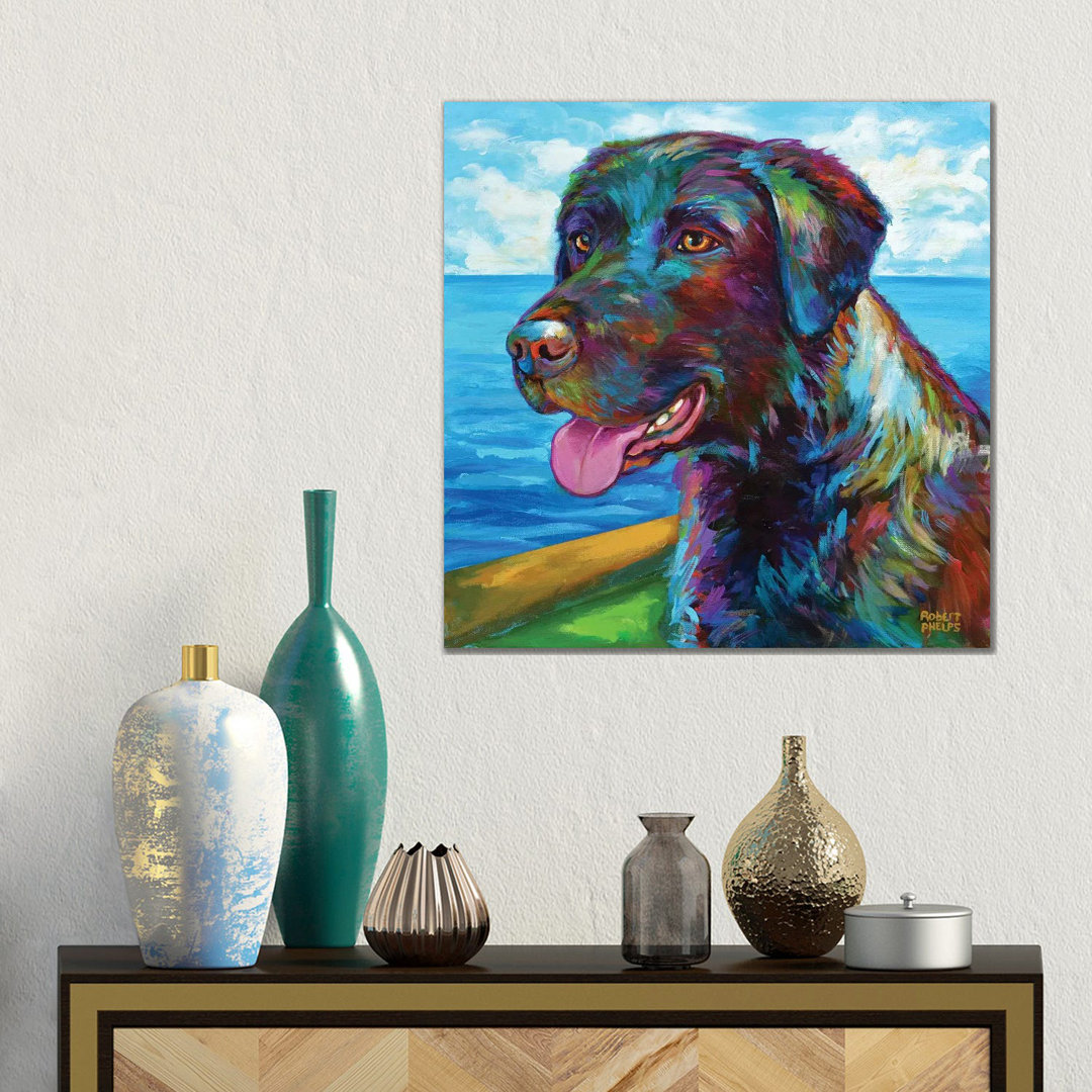 Chocolate Lab By The Sea von Robert Phelps - Galerie-verpackte Leinwand Giclée auf Leinwand