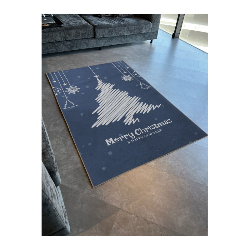 Tapis bleu lavable texturé bleu, Sous-tapis rectangulaire de 3 pi 3 po x 4 pi 11 po
