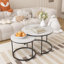 Table basse gigogne de 27,6 po pour salon de chambre à coucher, balcon, structure en marbre (ensemble de 2)-112941334