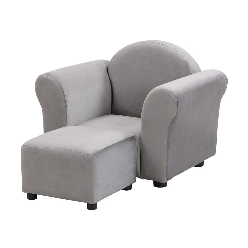 Chaise rembourrée avec repose-pieds en velours gris foncé pour enfants