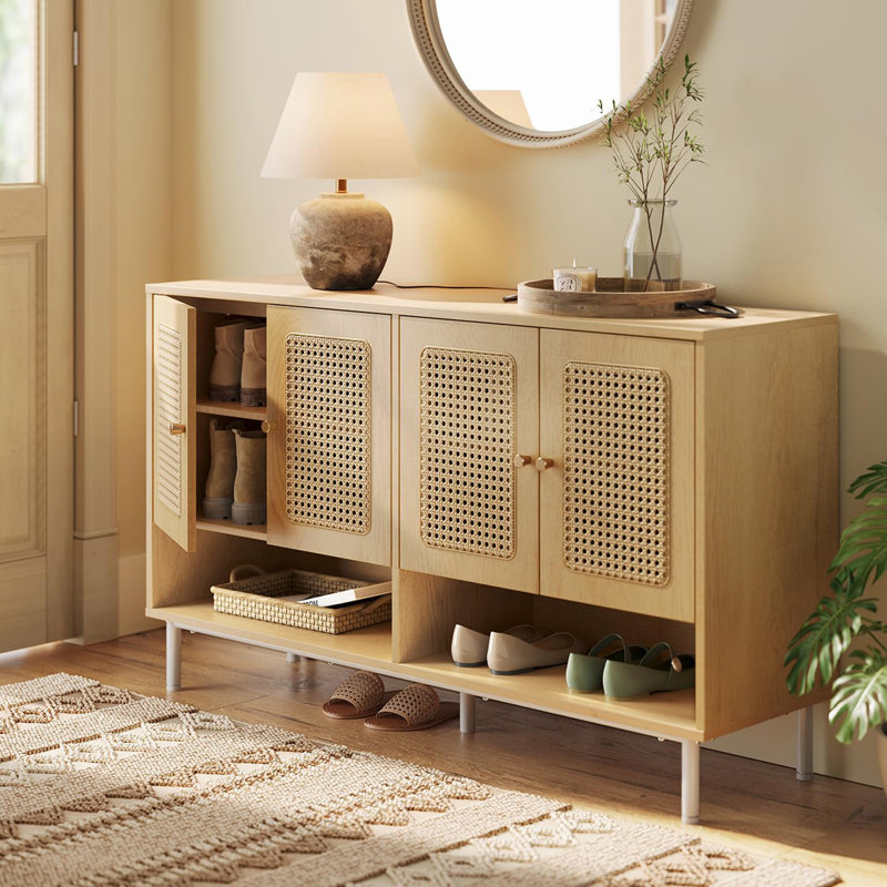 Three-layer natural rattan shoe cabinet