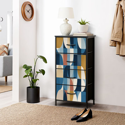 Commode pour commode de chambre à coucher pour garde-robe de chambre Mid-Century à formes géométriques abstraites aux palettes de couleurs magnifiques Commodes et commodes de rangement en tissu avec 4 tiroirs
