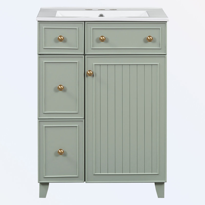 Meuble-lavabo de salle de bain avec lavabo en céramique, Vert