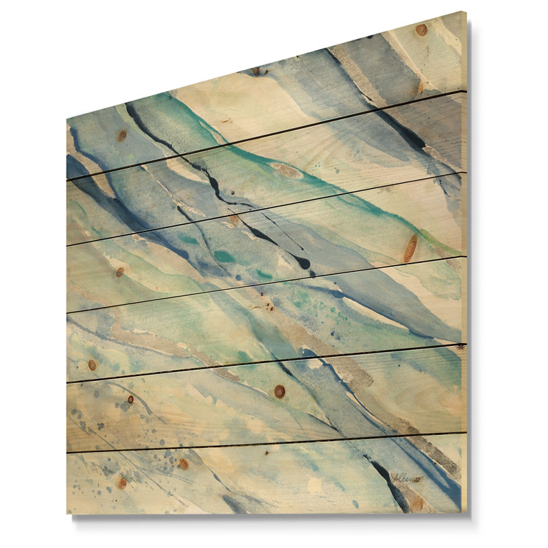 «Blue Silver Spring I - Modern Lake House», reproduction sur bois de pin naturel, H 16 po x l 16 po x P 1 po